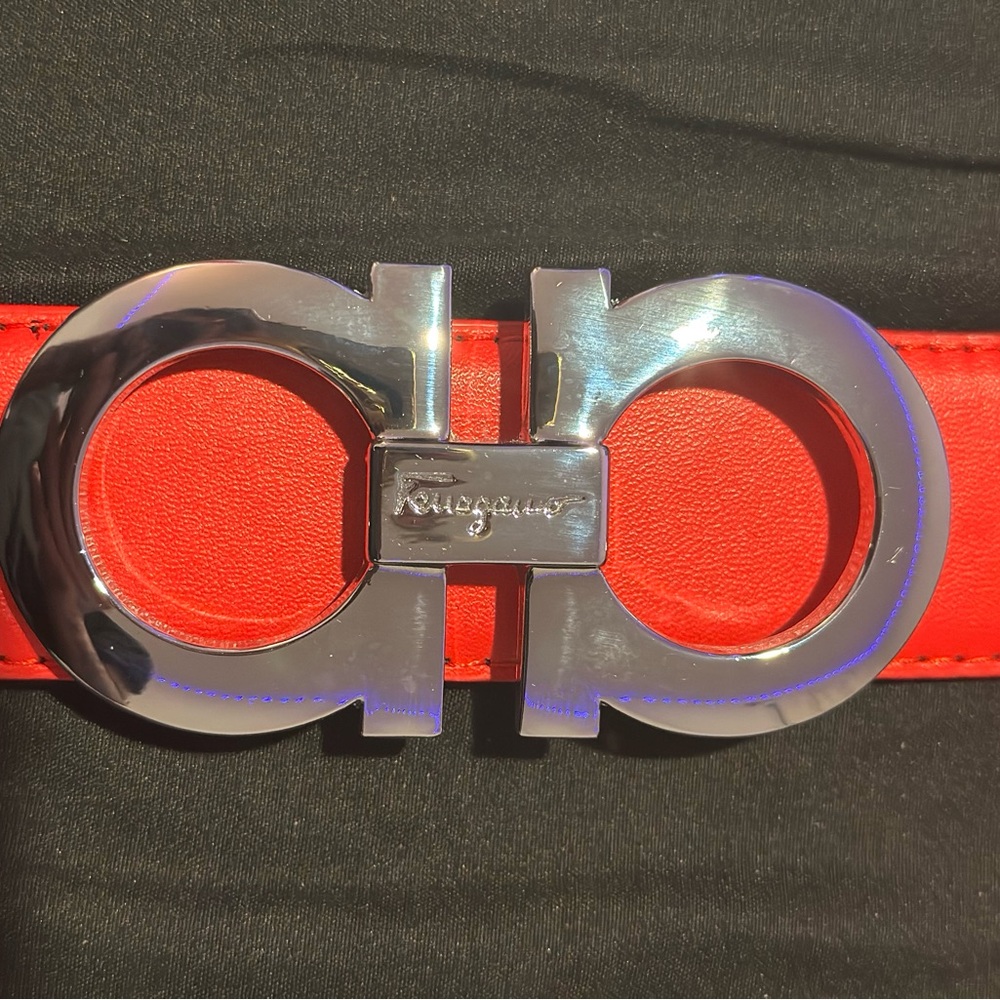 Salvatore Ferragamo Red Belt with Silver Buckle